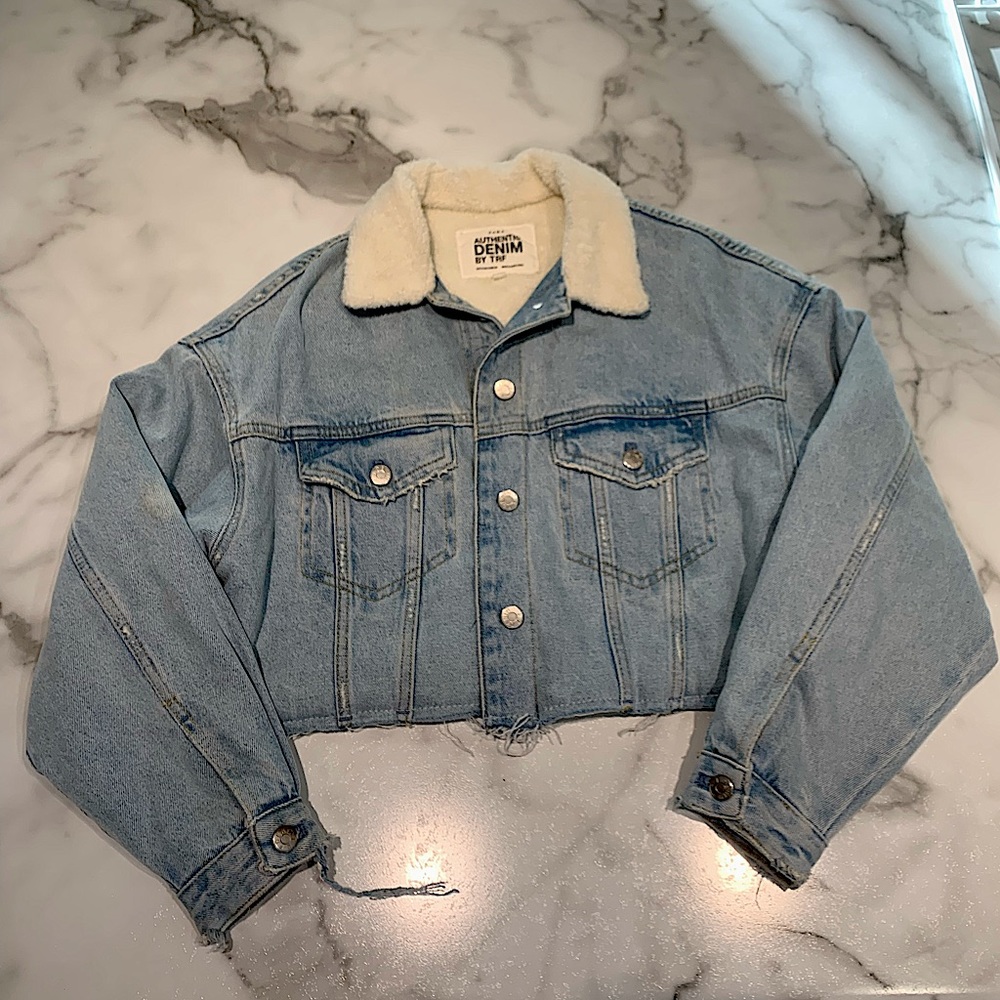 Zara authentic wool lined denim jacket, cropped